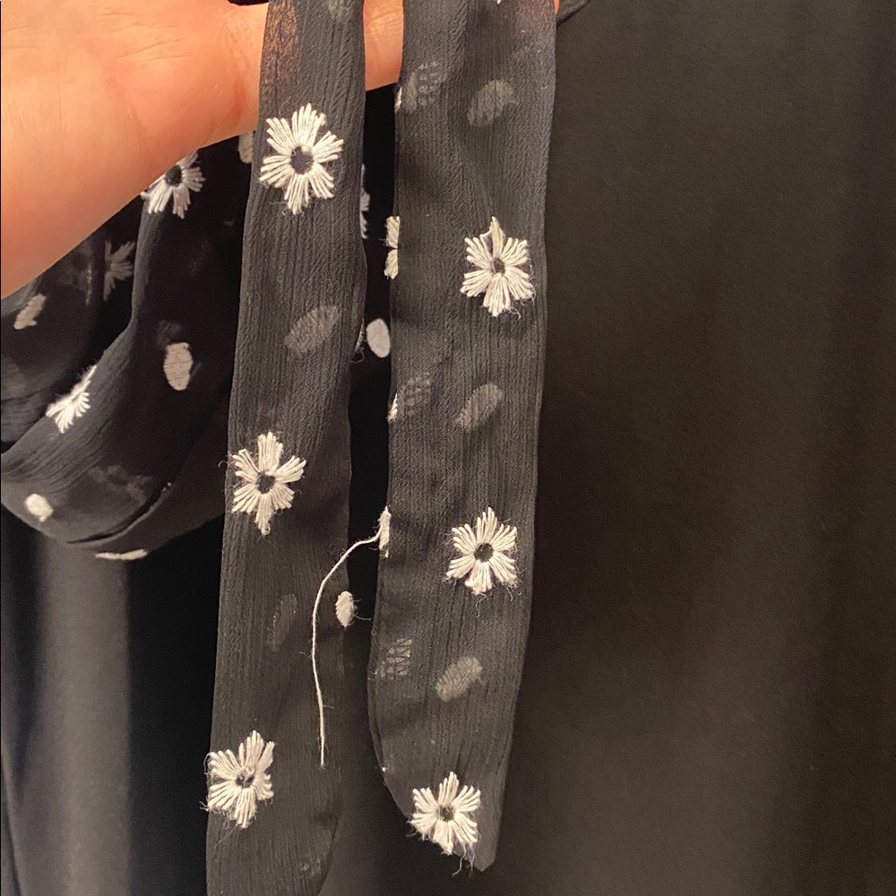 CeCe Black Top with Embroidered Floral Sheer Sleeves - Picture 7 of 12